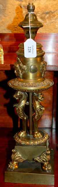 Appraisal: AN EARLY th CENTURY BRONZE LAMP BASE the monopeadic supports