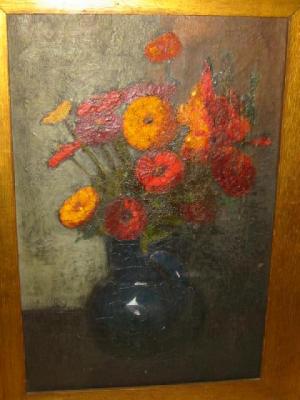 Appraisal: ENGLISH SCHOOL Still life with Flowers in a Blue Vase