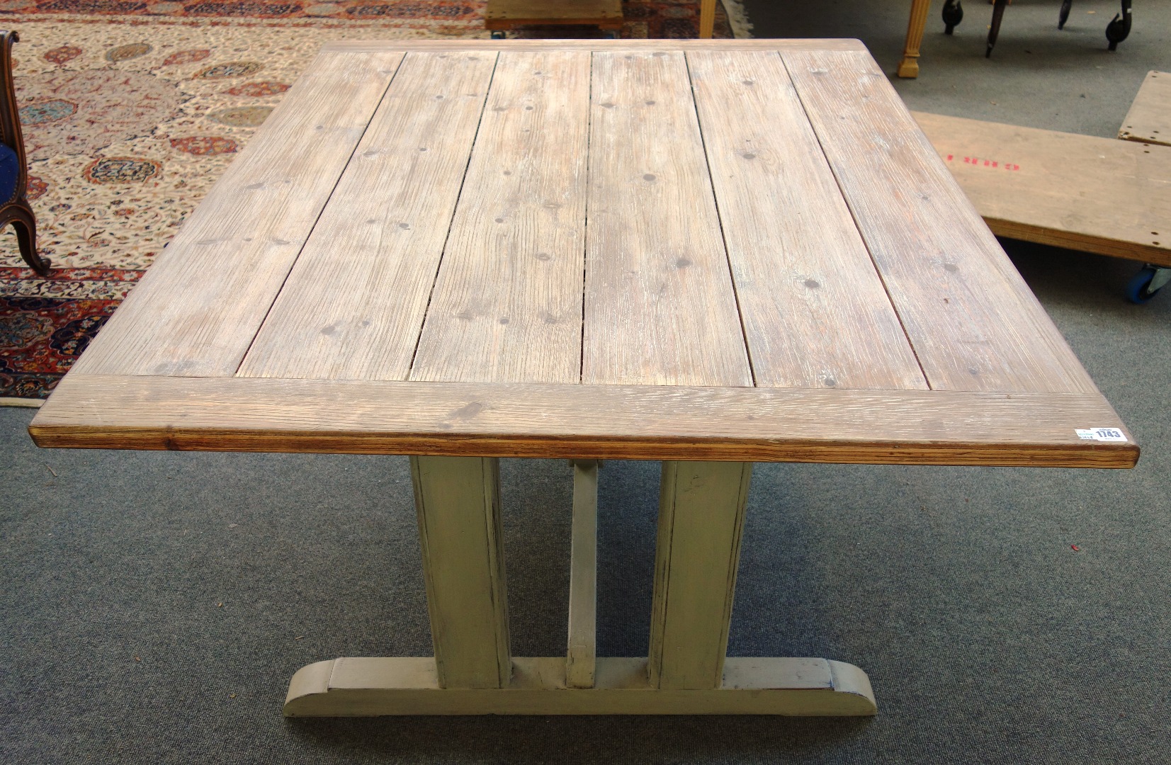 Appraisal: An early th century pine plank top kitchen table on