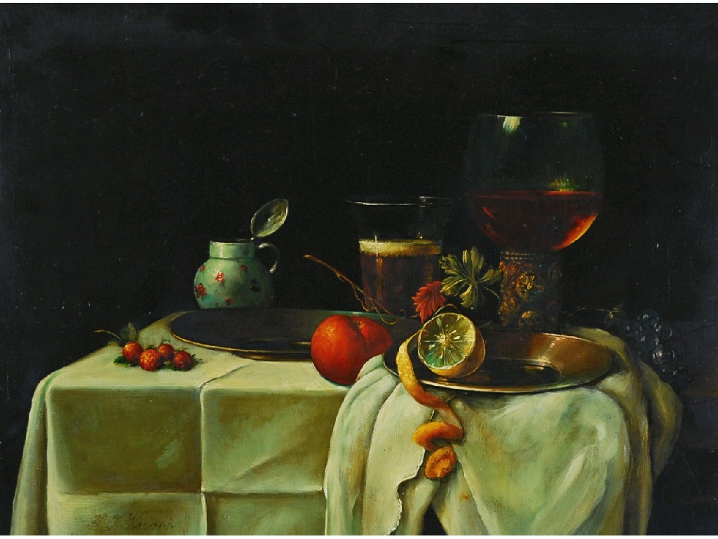 Appraisal: F T KHAHN twentieth century OIL ON BOARD Still life