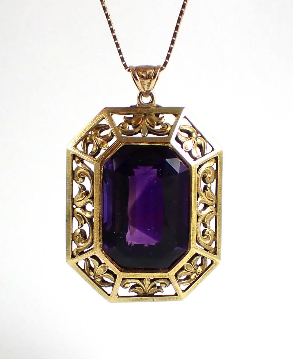 Appraisal: AMETHYST AND FOURTEEN KARAT GOLD PENDANT NECKLACE with a -