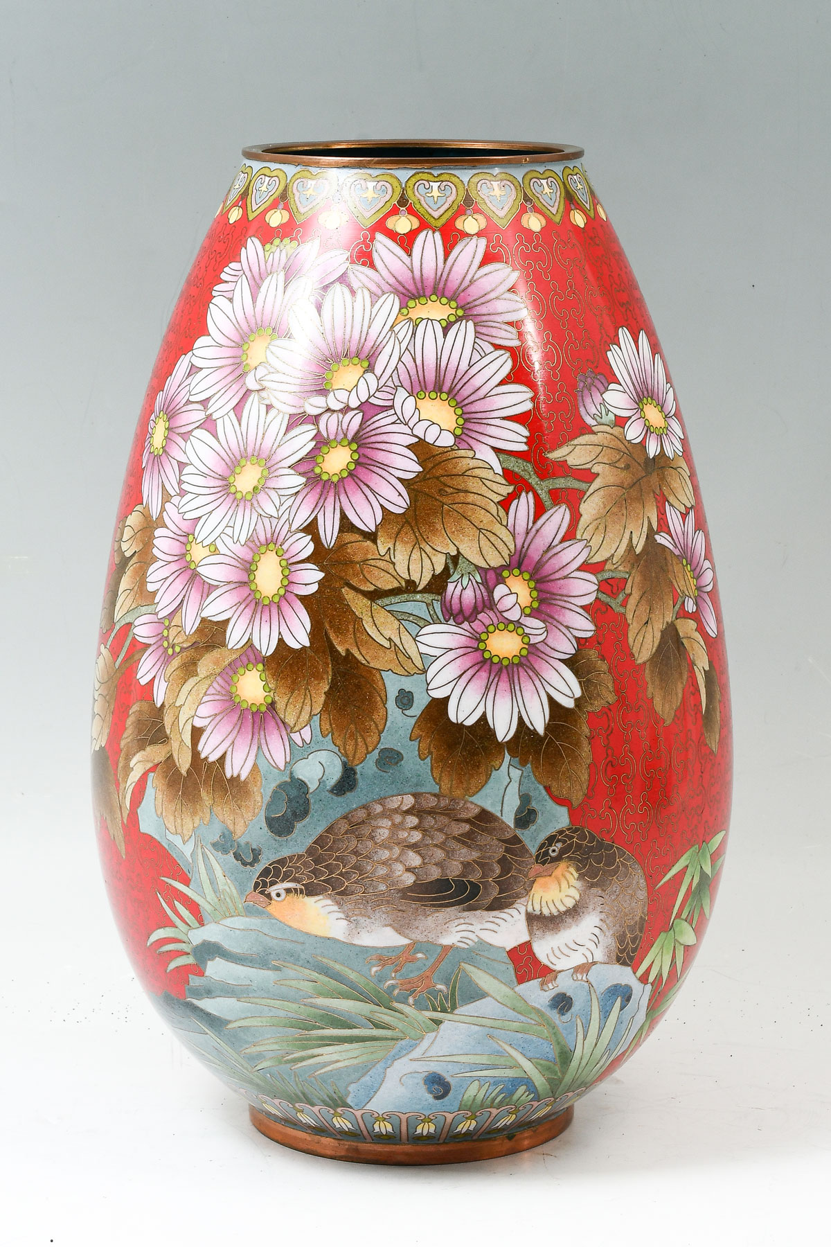 Appraisal: RED CHINESE JUNGFA CLOISONNE VASE Red ground Chinese cloisonne vase