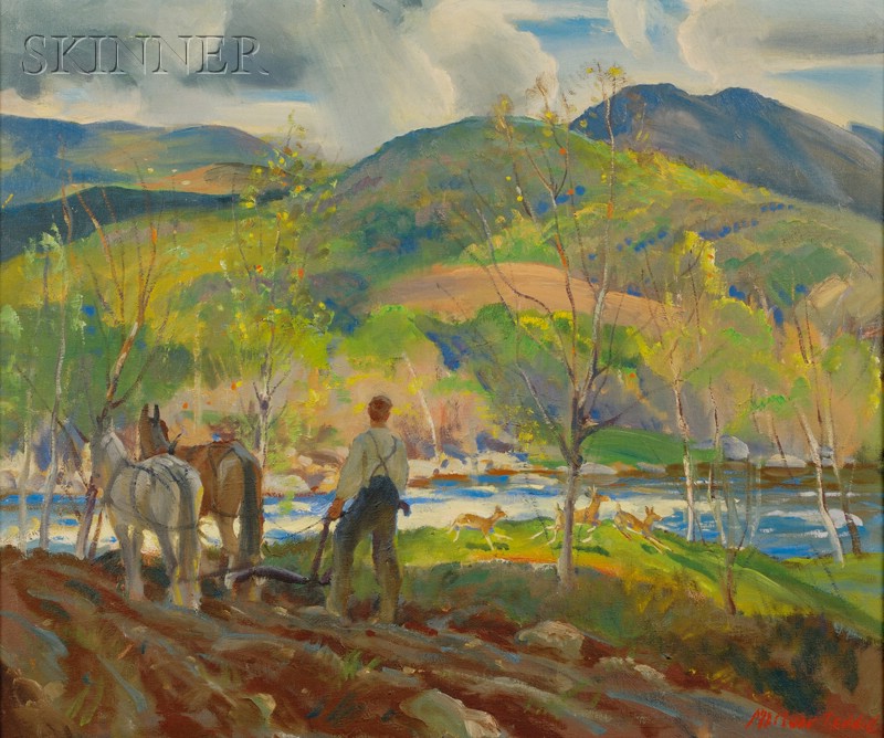 Appraisal: MacIvor Reddie American - Ploughing the Fields Signed MacIvor Reddie