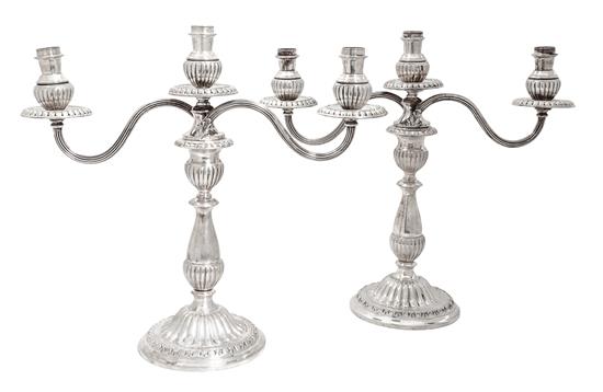 Appraisal: Sale Lot A Pair of Mexican Silver Three-Light Convertible Candelabra