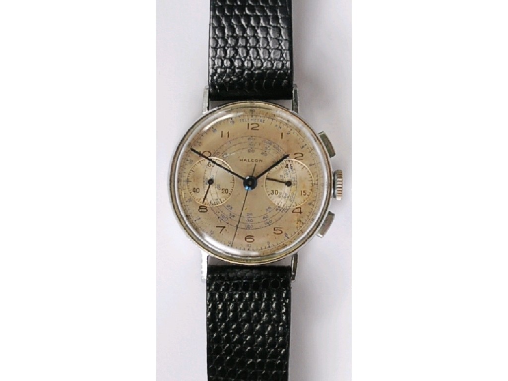 Appraisal: STAINLESS STEEL CASED GENTLEMAN'S HALCON CHRONOGRAPH WRIST WATCH on later