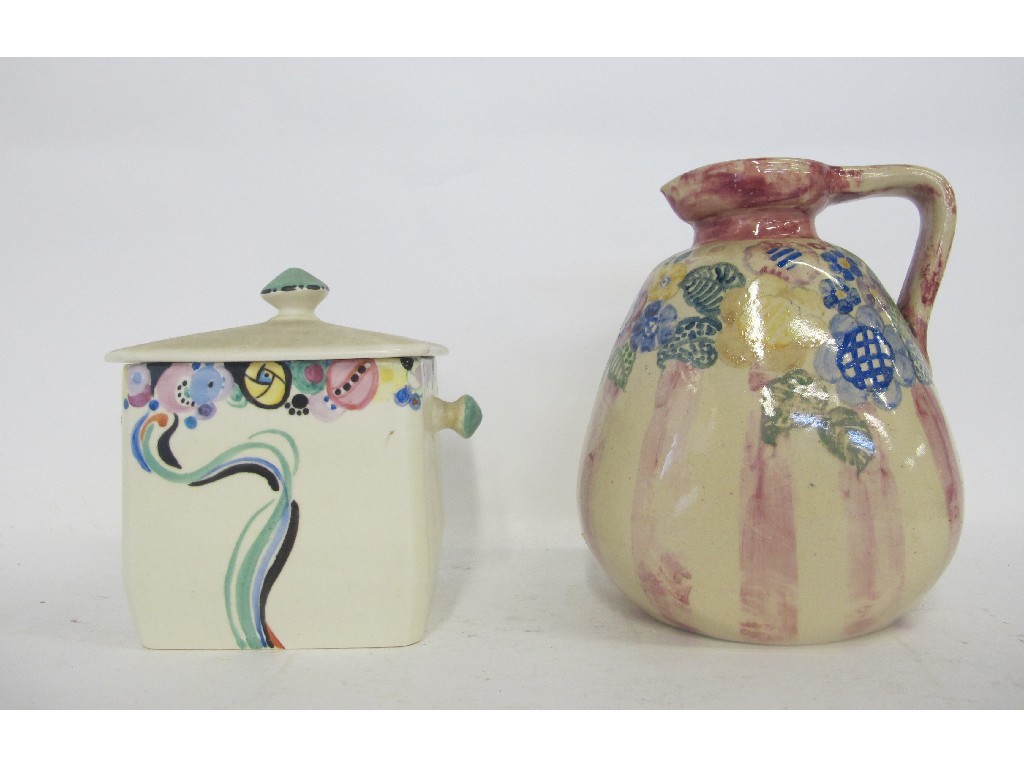 Appraisal: Mary Fairgreave pottery jug and a pottery biscuit barrel by