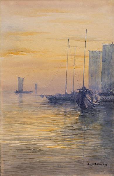 Appraisal: Hiroshi Yoshida - Sailing Boats Watercolor on paper depicting Japanese