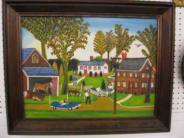 Appraisal: Willie Hamilton Outsider or Folk Art landscape appears city folk