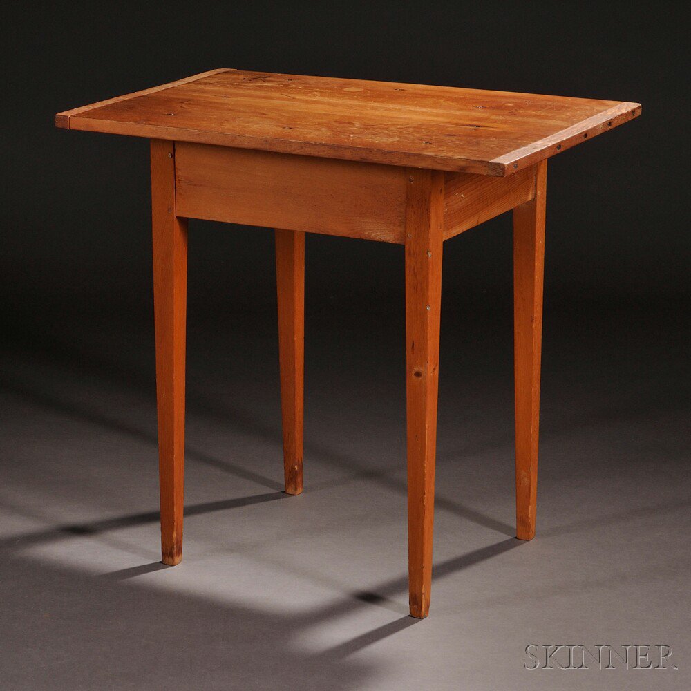 Appraisal: Shaker Pine Work Stand rectangular overhanging top with breadboard ends