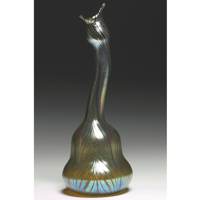 Appraisal: Exceptional Loetz vase gooseneck shape with a brilliant design Ph