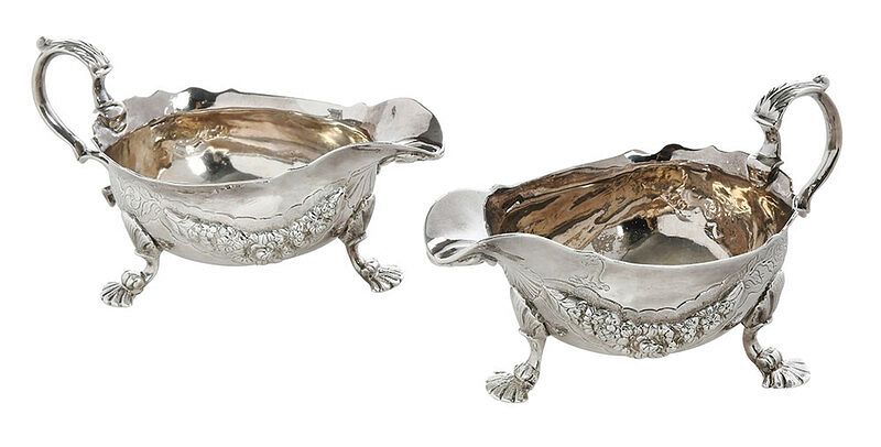 Appraisal: Pair George II English Silver Sauce Boats London swag floral