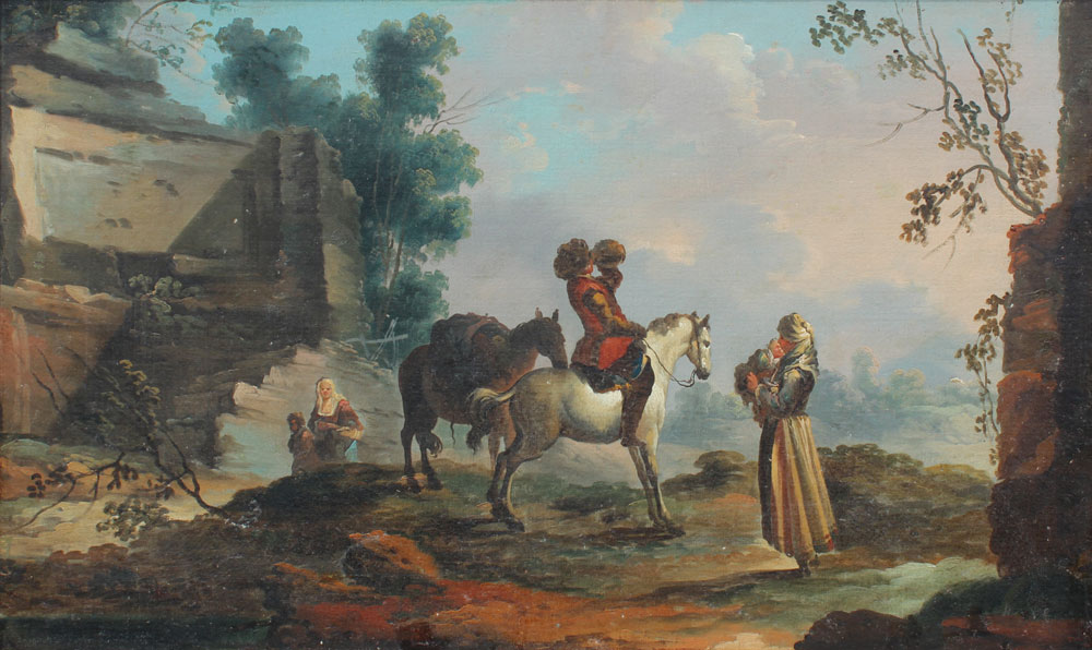 Appraisal: OLD MASTER STYLE ITALIANATE LANDSCAPE WITH TRAVELER ON HORSEBACK WITH