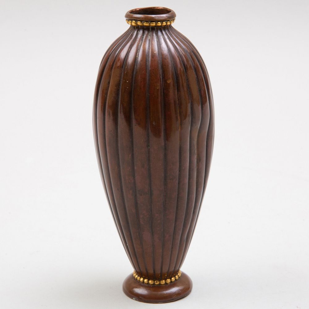 Appraisal: Christofle Gilt-Bronze Reeded Vase Marked x in diam Condition Two