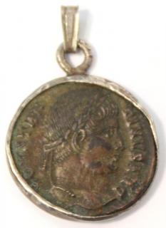 Appraisal: Ancient Roman Bronze Coin in Sterling Bezel Bronze and sterling