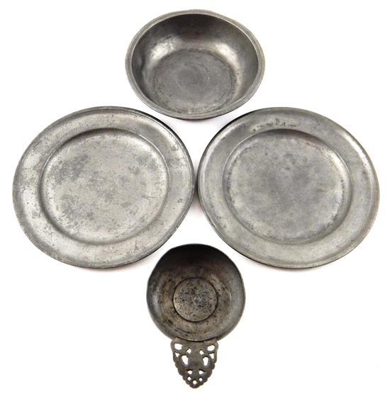 Appraisal: Early pewter possibly Continental pair dinner plates with shallow bowls