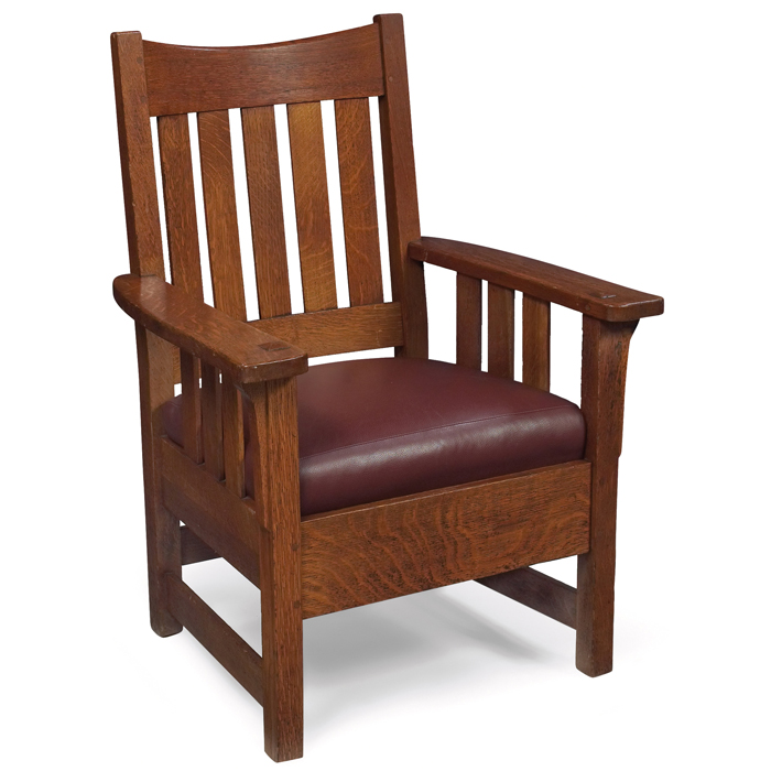 Appraisal: Charles Stickley armchair attribution five vertical slats at back and