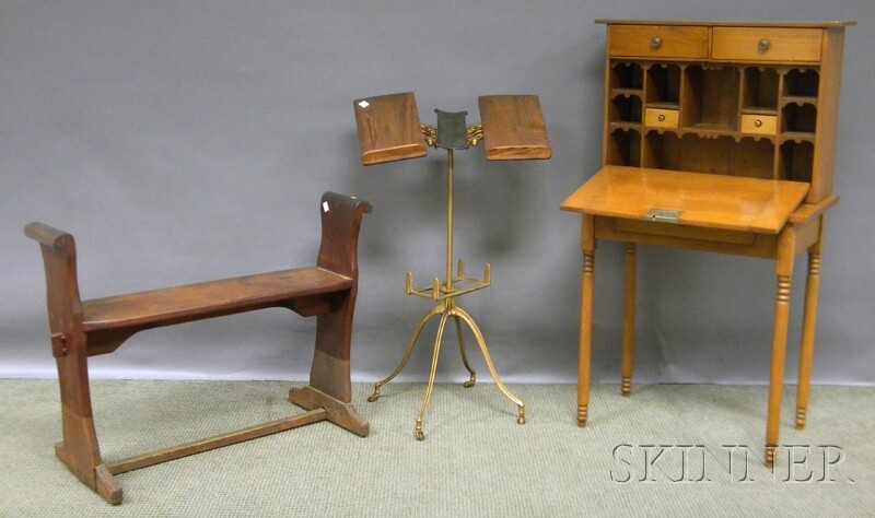 Appraisal: Three Pieces of Assorted Country Furniture Prayer Bench and Bookstand