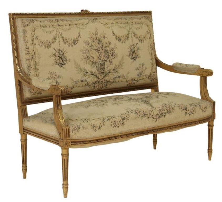 Appraisal: French Louis XVI style giltwood settee early thc having giltwood