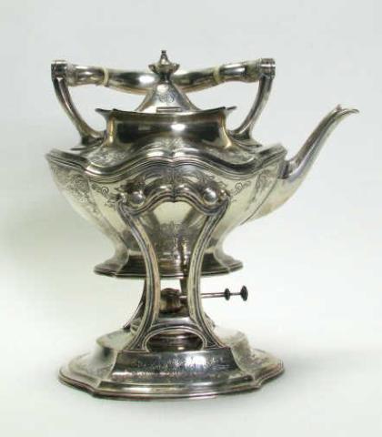 Appraisal: Antique Sterling Silver Hot Water Tea Kettle hand chased with