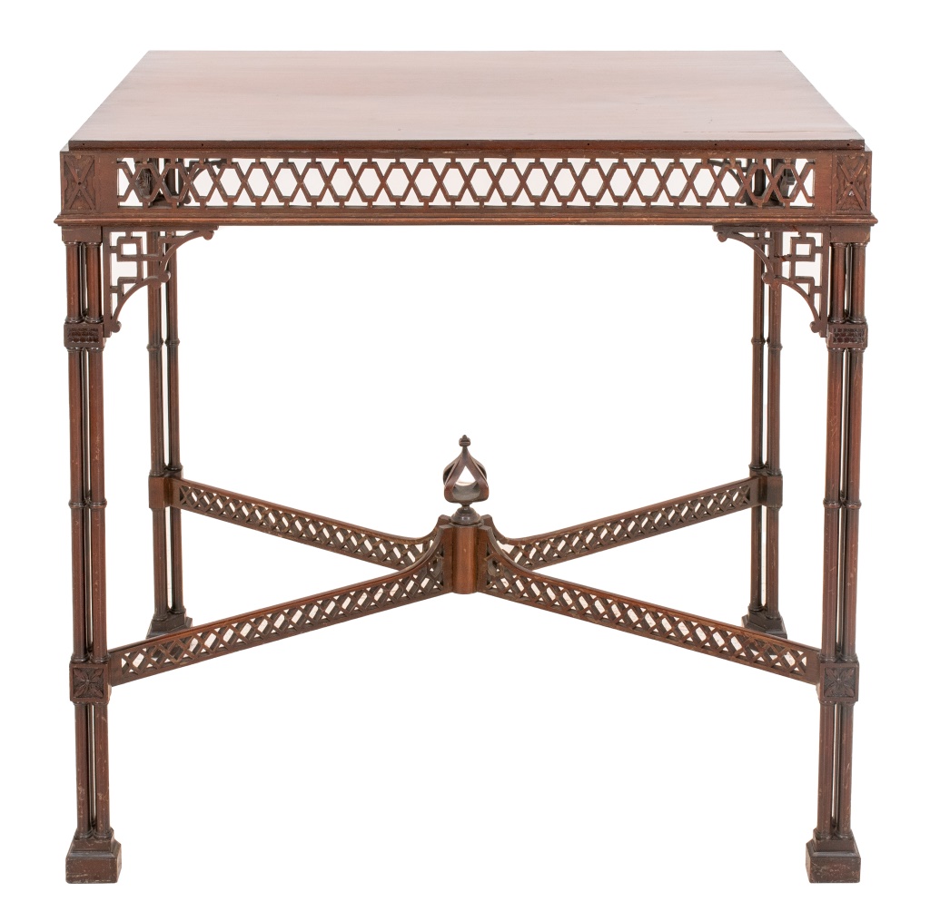 Appraisal: CHINESE CHIPPENDALE STYLE CARVED MAHOGANY SIDE TABLE Chinese Chippendale Style