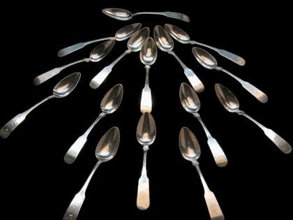 Appraisal: Set of twelve American silver grapefruit spoons together with three