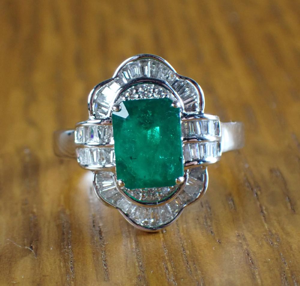 Appraisal: EMERALD DIAMOND AND FOURTEEN KARAT GOLD EFFY RING The k