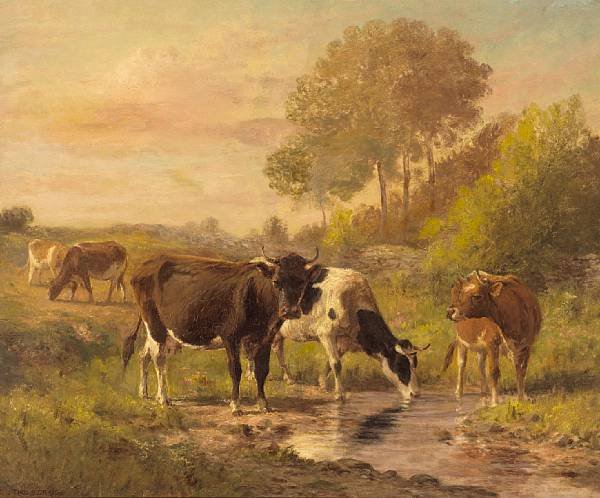 Appraisal: Thomas Bigelow Craig American - Cattle Watering at Dusk signed