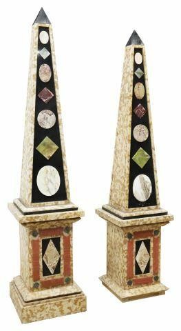 Appraisal: pair Architectural marble obelisks late th c each having pointed