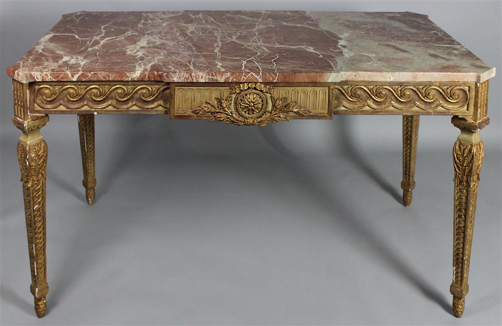 Appraisal: NEOCLASSICAL STYLE ROUGE MARBLE GILDED PAINTED AND CARVED CENTER TABLE