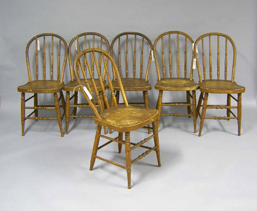 Appraisal: Set of Indiana windsor chairs th c one signed WP