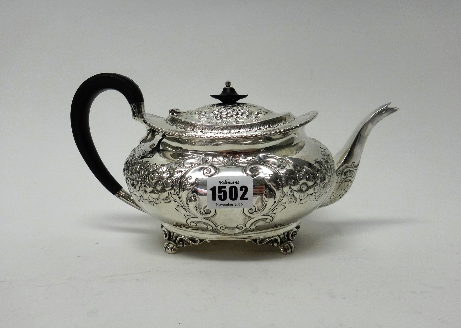 Appraisal: A late Victorian silver teapot of squat oval form with