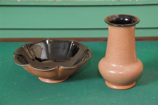 Appraisal: TWO PIECES OF ROOKWOOD POTTERY Both mottled brown glazes with