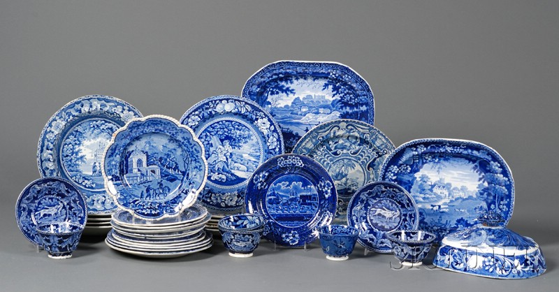 Appraisal: Group of Assorted Blue Transfer-decorated Staffordshire Pottery Table Items England