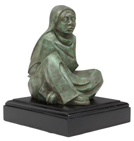 Appraisal: Verde patinated bronze sculpture Seated Woman signed at lower front