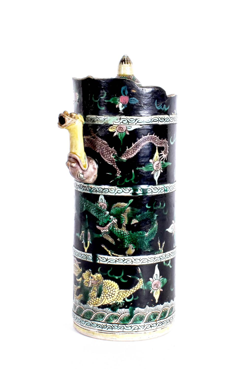 Appraisal: CHINESE FAMILLE NOIR PORCELAIN RITUAL EWERKangxi Unmarked Modeled as a