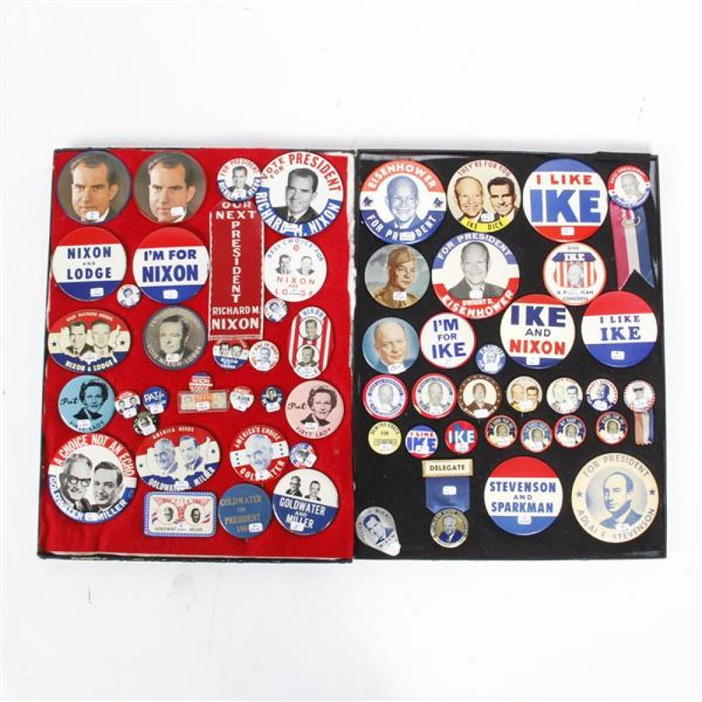 Appraisal: RIKER MOUNT DISPLAY CASES WITH APPROXIMATELY POLITICAL PRESIDENTIAL CAMPAIGN BUTTONS