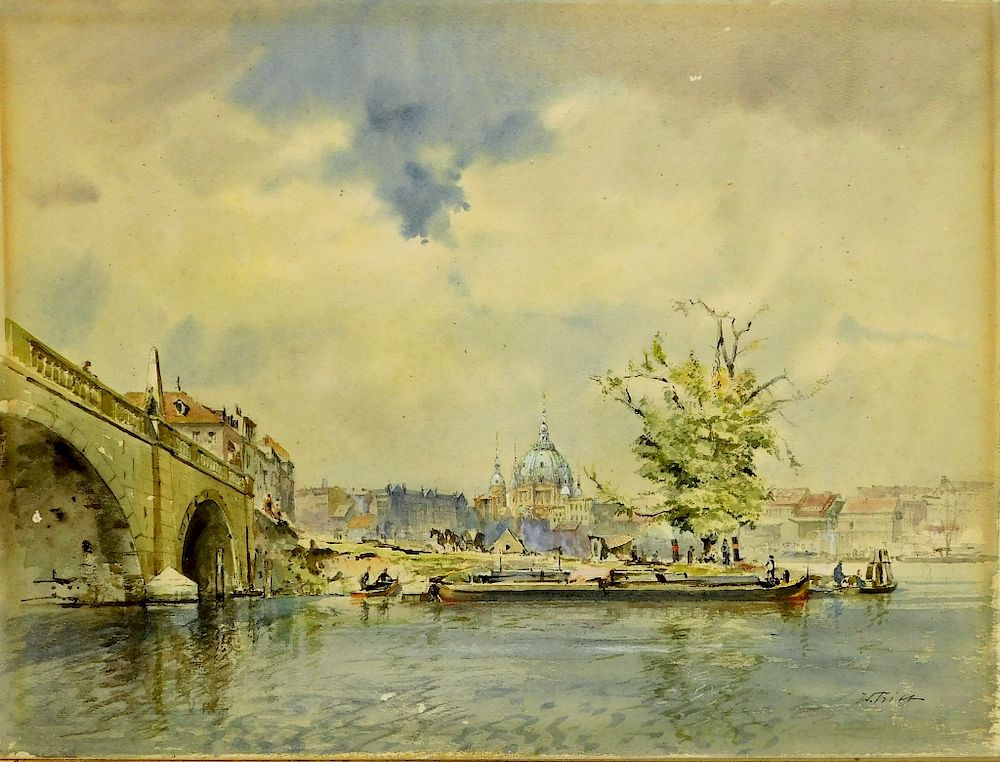 Appraisal: Wolfgang Tritt Canal Scene Watercolor Painting Wolfgang Tritt Canal Scene