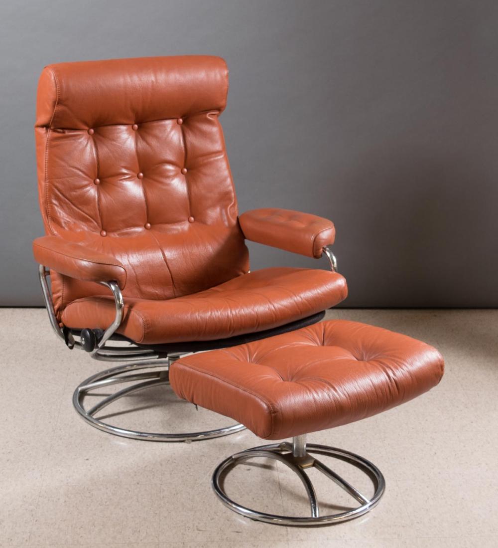 Appraisal: EKORNES NORWEGIAN MODERN LOUNGE CHAIR AND OTTOMAN J E Ekornes