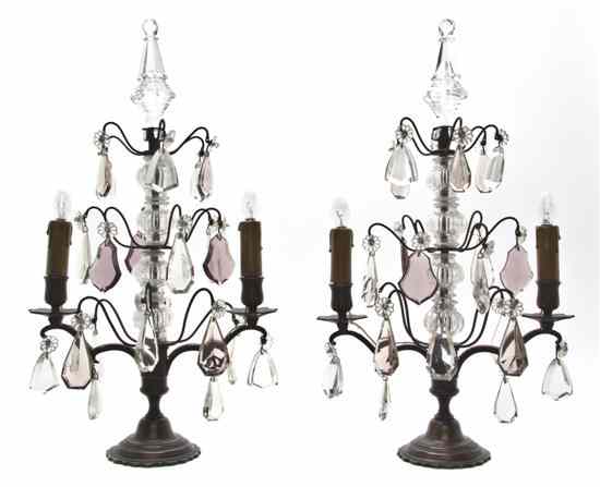 Appraisal: A Pair of Continental Cast Metal and Glass Two-Light Girandoles