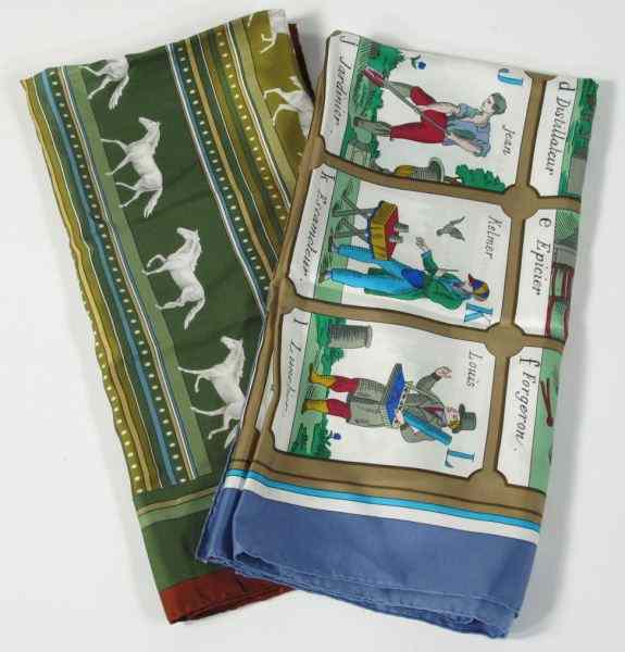 Appraisal: Two Silk Scarves Hermesthe first designed as an alphabet of