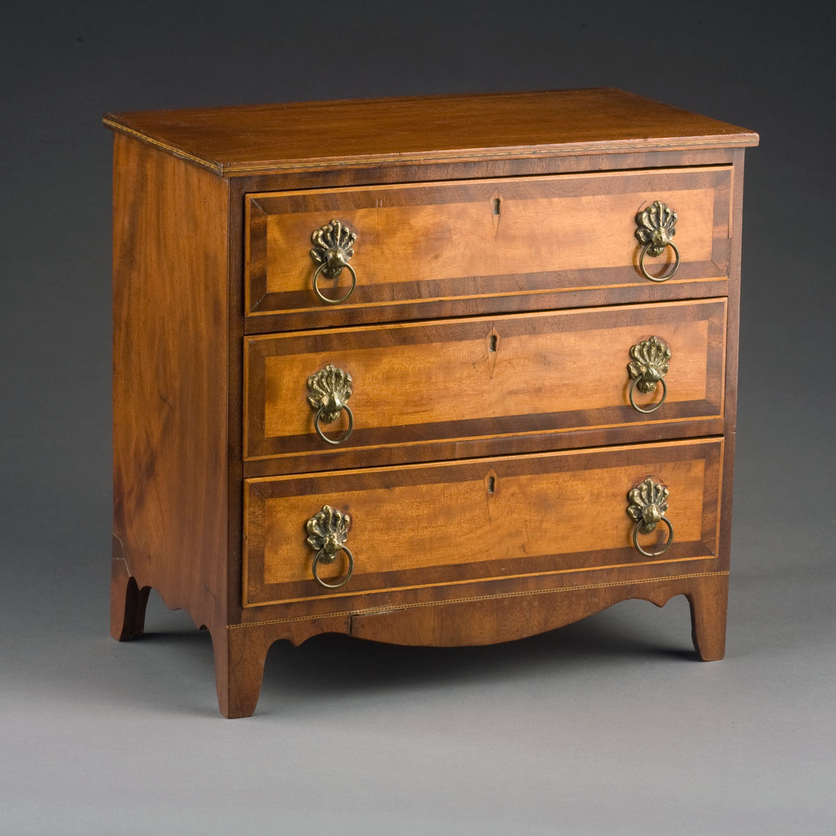 Appraisal: MINIATURE NEW ENGLAND FEDERAL MAHOGANY AND FLAME BIRCH INLAID CHEST