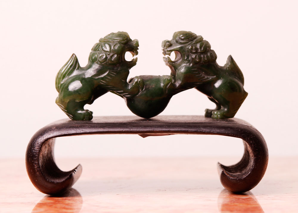 Appraisal: - Chinese Figural Group of Two Foo Dogs Chinese figural