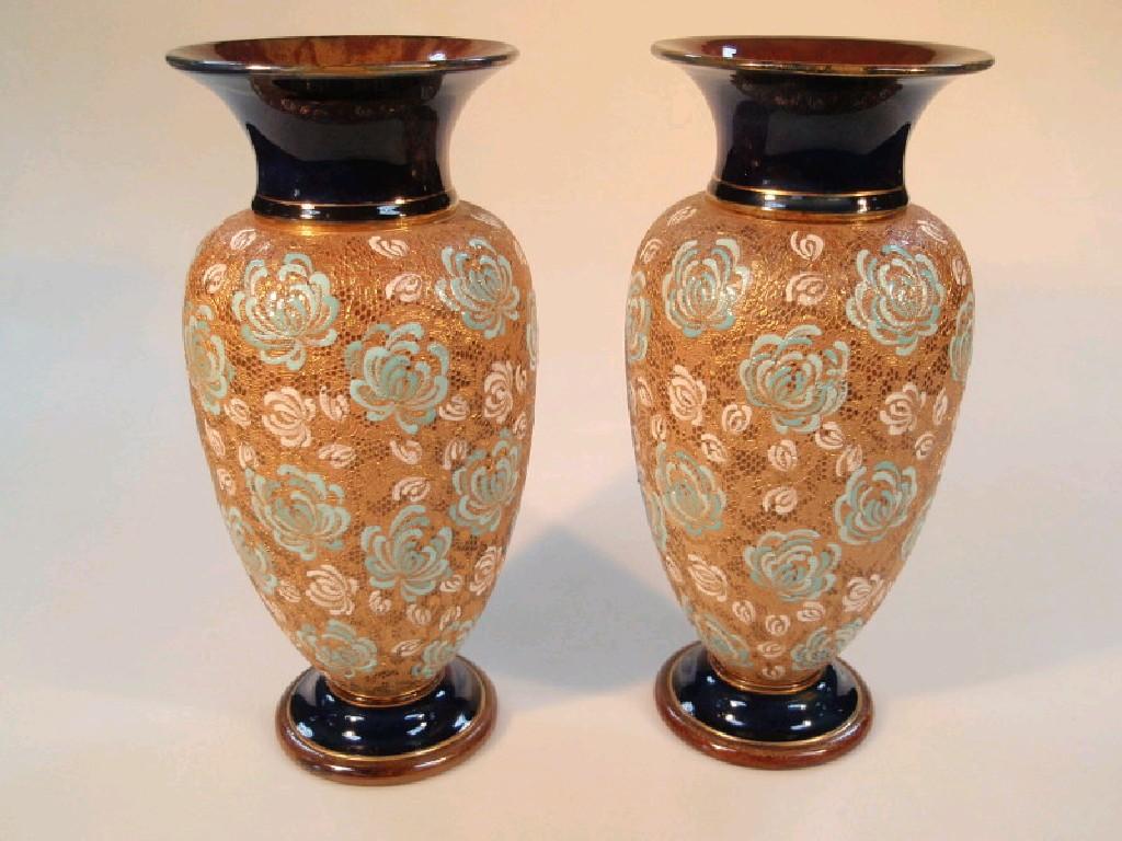 Appraisal: A pair of Doulton Slaters patent ovoid vases the gilt