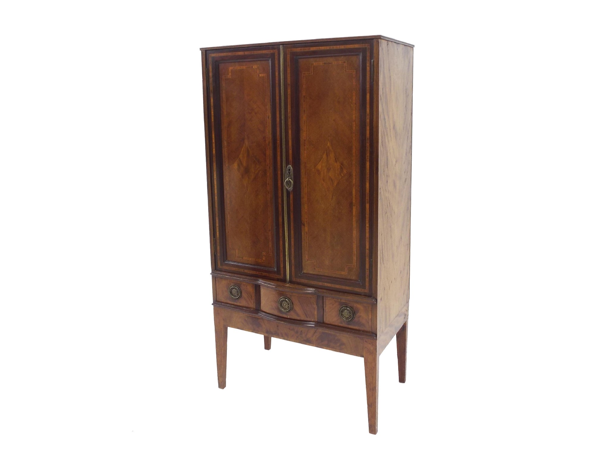 Appraisal: Edwardian walnut flame mahogany cabinet on stand of small proportions