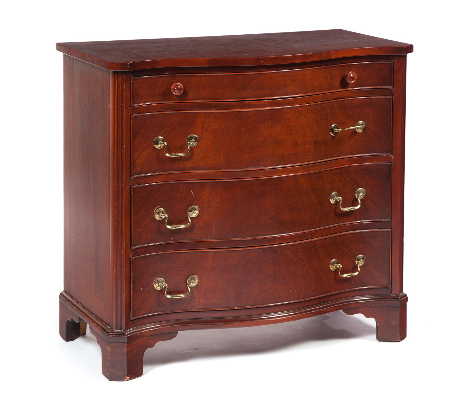 Appraisal: SERPENTINE-FRONT CHIPPENDALE-STYLE FOUR-DRAWER CHEST American mid th century mahogany Cut