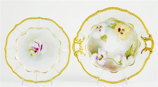 Appraisal: Limoges hand-painted porcelain dessert set circa Pansy and vine design