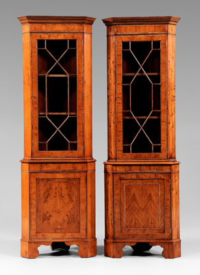 Appraisal: Near pair Chippendale style corner cabinets each of narrow proportions