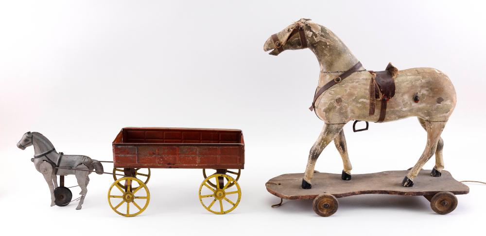 Appraisal: TWO HORSE-DRAWN PULL TOYS TH EARLY TH CENTURY LENGTHS AND