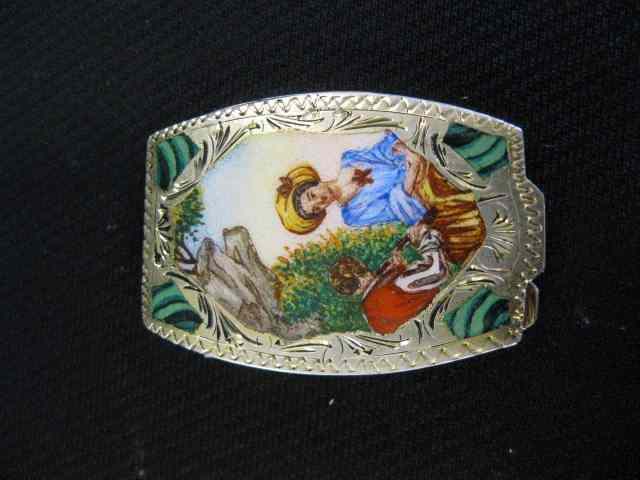 Appraisal: Italian Enameled Silver Pill Box courting scene fine '' x