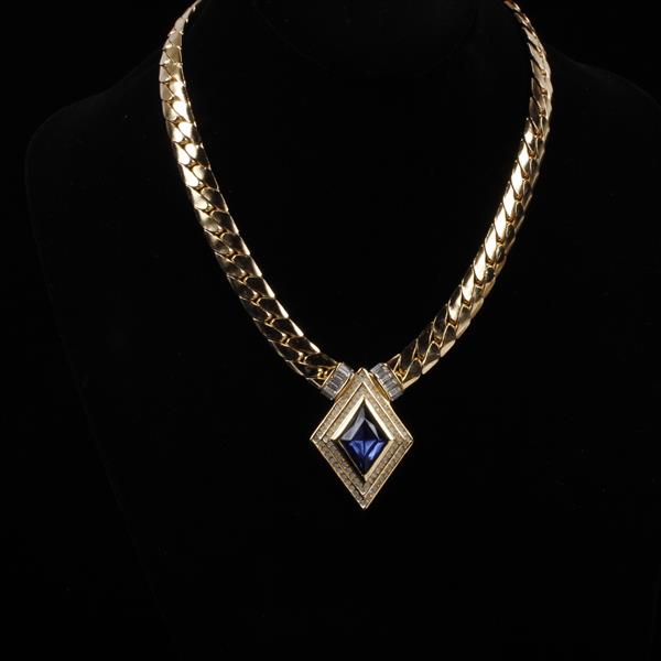 Appraisal: Christian Dior Vintage Retro Couture gold tone necklace with sapphire